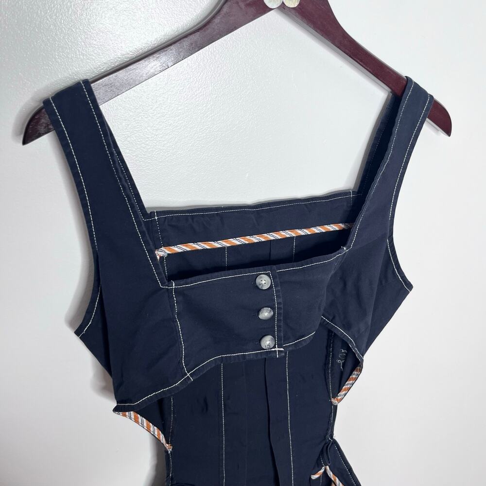 Maeve Anthropologie Contrast Stitched Mini Dress Black Cutout Fit Flare US 10 - Picture 6 of 8
